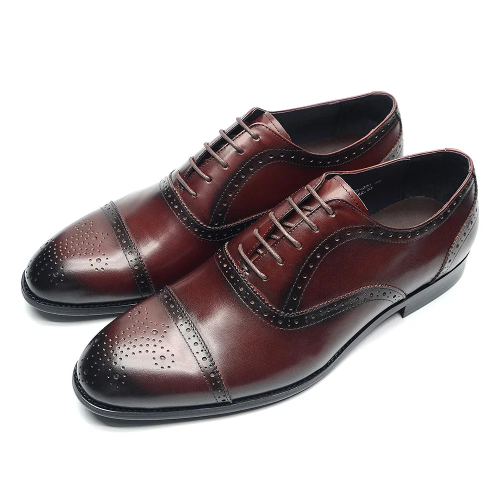 Luxury Italian Men's Wedding Dress Shoes Genuine Leather Cap Toe Lace-up Oxfords Lace-up Brogue Black Business Formal Shoes Man