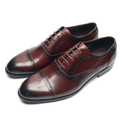 Luxury Italian Men's Wedding Dress Shoes Genuine Leather Cap Toe Lace-up Oxfords Lace-up Brogue Black Business Formal Shoes Man