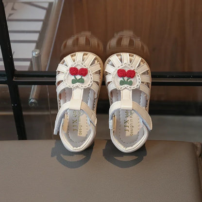 2025 New Summer Baby Girls Sandals Pu Leather Cartoon Strawberry Children's Beach Sandals Non-slip Sole Kids Shoes 21-30