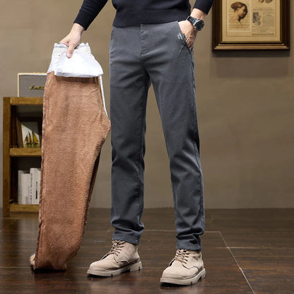 Fleece Men's Casual Pants 2025 Winter New Soft Fashion Business Velvet Slim Trousers Stretch Thick Classic Plush Male Pants