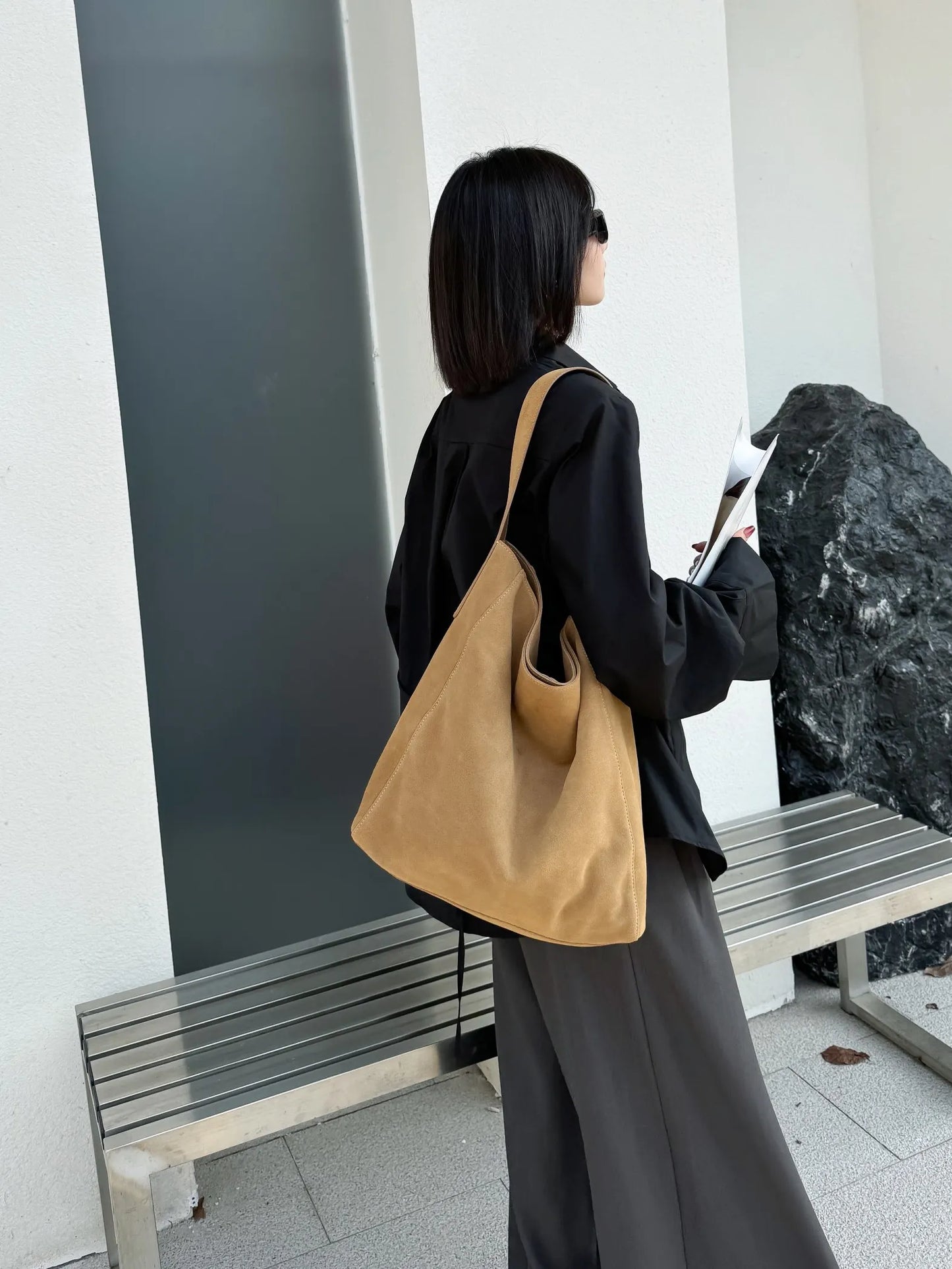 Soft Suede Cow Leather Women's Shoulder Crossbody Bags Luxury Designer Brand Ladies High Quality Large Tote Bag Autumn Winter