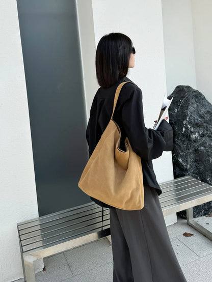 Soft Suede Cow Leather Women's Shoulder Crossbody Bags Luxury Designer Brand Ladies High Quality Large Tote Bag Autumn Winter