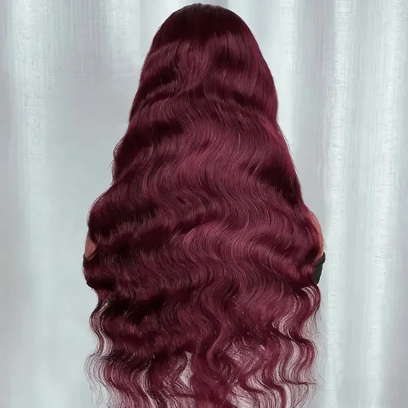 99J Burgundy Pre impregnated Lace Women's Front Hair -250% Density 13x4 Body Wave HD Transparent Lace Front Wig For Women