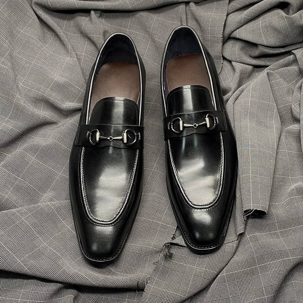European Classic Mens Wedding Dress Shoes Genuine Leather Horsebit Loafer Shoes Green Casual Business Party Formal Shoes for Men
