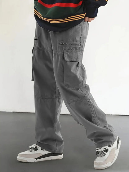 Men's Regular Plain Outdoor Overalls with Drawstrings and Large Flap Pocket Pantss, Personalized Zipper Design, Suitable for Holiday, Street, Daily Leisure, Mountaineering Travel, Multi-Scenario Matchinging, Suitable for All