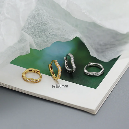 925 Sterling Silver Fashion Statement Gold Wavy Geometry Huggies Hoop Earrings for Women Bohemian Jewelry Ear Buckle Gift