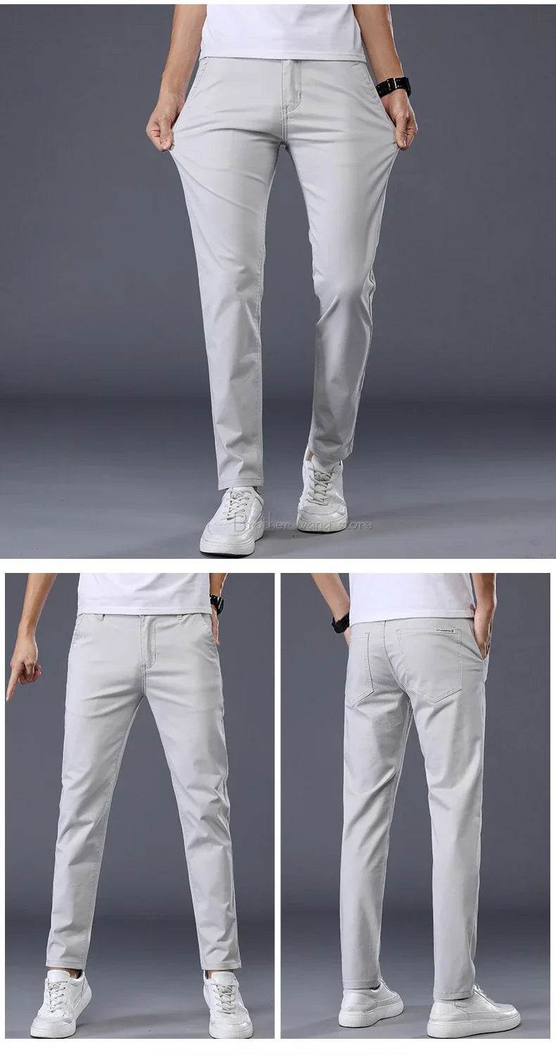 Thin Men's Pants Classic 7 Colors Summer New Casual Pant Business Fashion Stretch Cotton Slim Brand Male Trousers