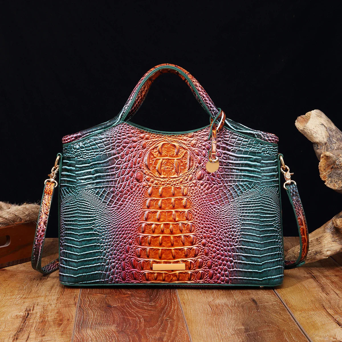 crocodile pattern colorful solid color high-end retro women's handbag