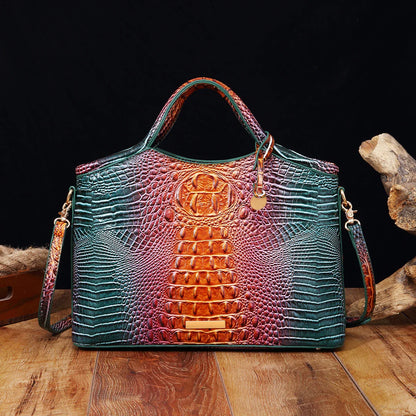 crocodile pattern colorful solid color high-end retro women's handbag