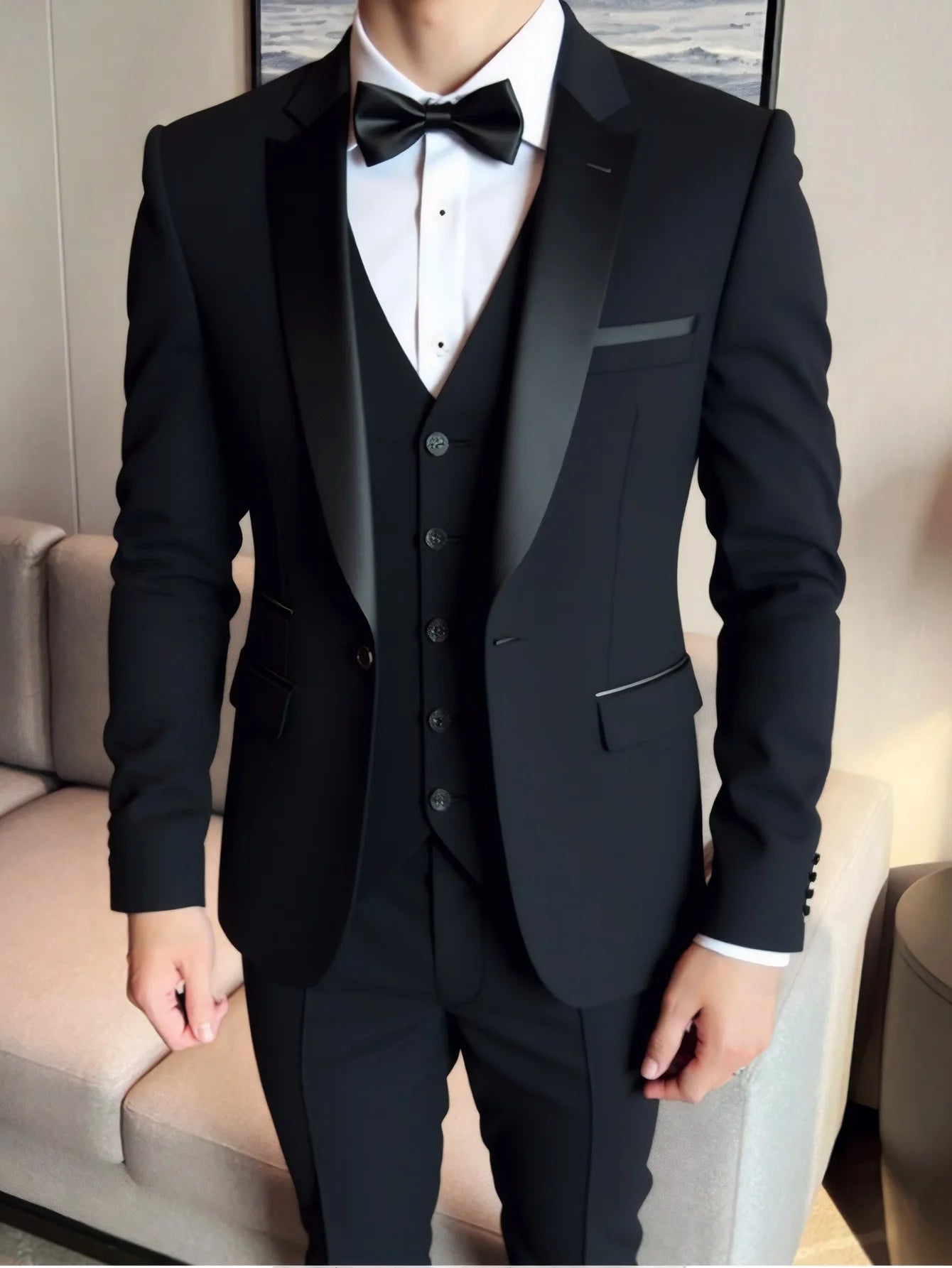 Conjunto de 3 Peças Terno Smoking Masculino Slim Fit para Formatura Noivo Casamento Blazers de Alta Qualidade Padrinho Terno de Festa Negócios Banquete