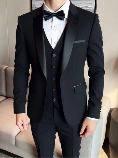 Conjunto de 3 Peças Terno Smoking Masculino Slim Fit para Formatura Noivo Casamento Blazers de Alta Qualidade Padrinho Terno de Festa Negócios Banquete