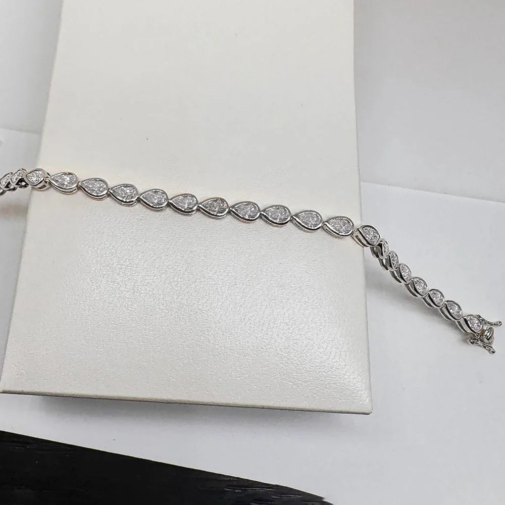 Certified 0.2carat Waterdrop Moissanite Tennis Bracelets Bezel Set 925 Sterling Silver Pear Cut Diamond Bracelet for Women