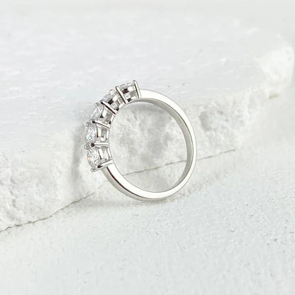 Full 4mm Moissanite Ring for Women 5 Stones Diamond Wedding Band Bride S925 Sterling Silver with White Gold Plated Rings