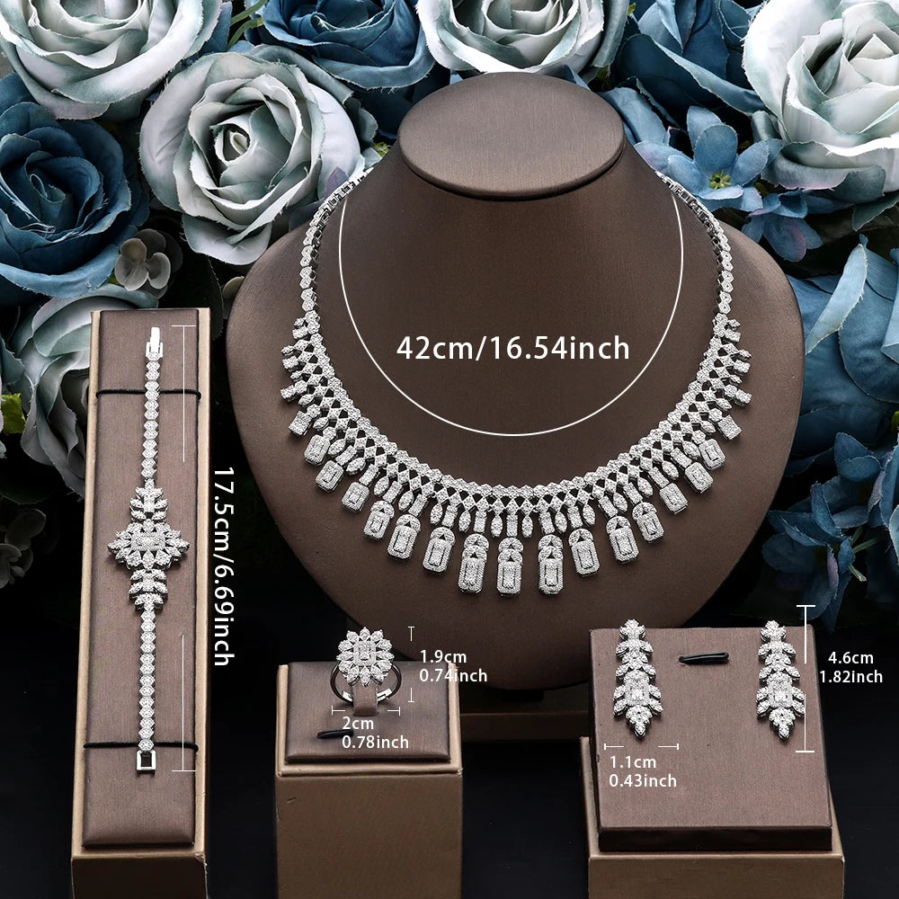 Luxury 4 Pieces Bridal Wedding Jewelry Set for Women Sparkling Cubic Zirconia Nigeria Bride Accessories