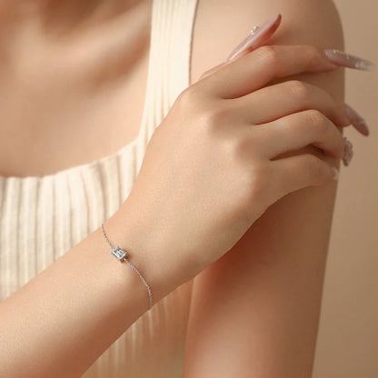 Emerald Cut 1ct Moissanite Bracelet s925 silver 18k gold Adjustable Cross-linked Chain Stackable Everyday Women Jewelry