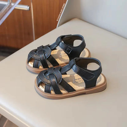 Girls Roman Shoes Children Solid Color Classic Retro Style Student Uniform Shoes Kids Fashion Girl Toes Wrapped Sandals I03284