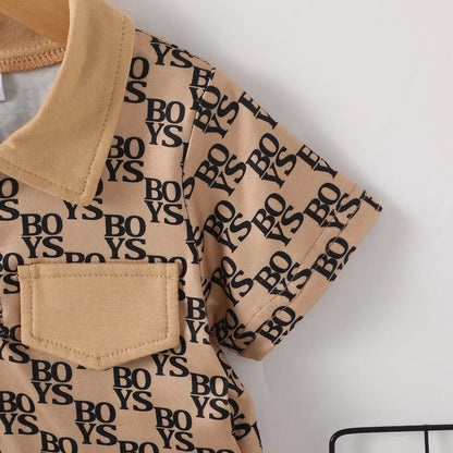 2PCS Clothing Set Children Fashion Gentleman Pocket Style Button Short Sleeve Top+Shorts Summer Outfit for Kids Boy 1-6 Years