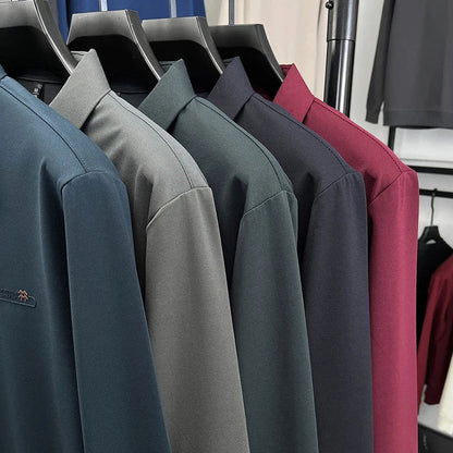 Original Design Men's Polo Shirt Lapel Long Sleeve T-Shirt Autumn New Letter Print Wrinkle-Free Fashion Business Casual Menswear