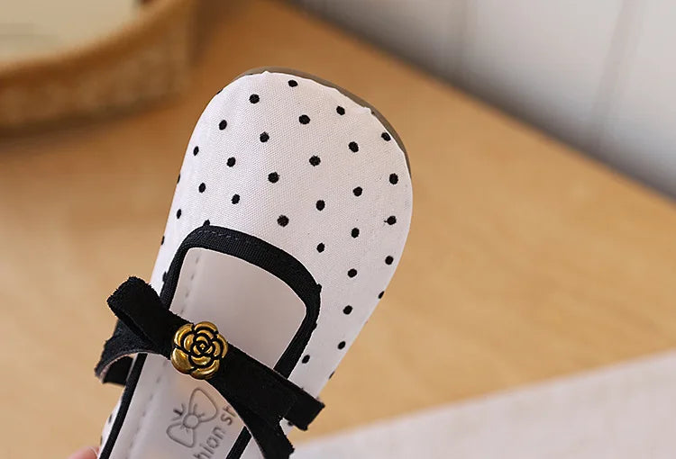 Girls' Casual Shoes, Polka Dot Mesh Princess Cute Bow Spring Summer 2026 Suitable Toddlers, Medium Large Children Wedding Party