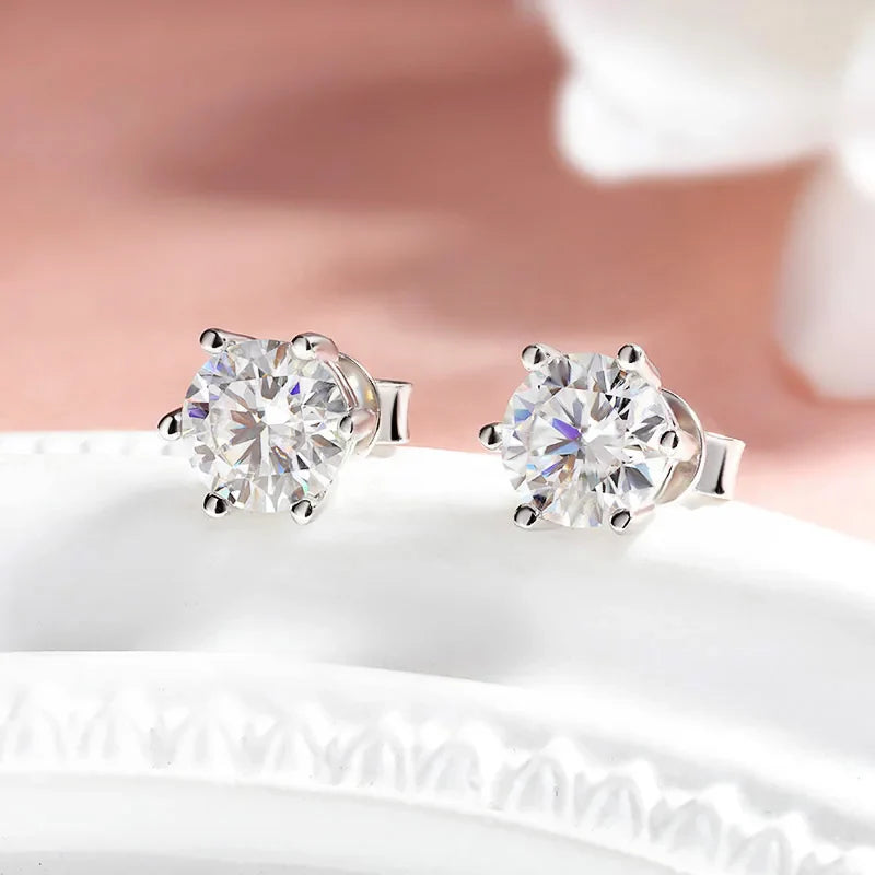 0.1-3CT Certified Moissanite Stud Earring for Women Classic Sparkling Lab Diamond Sterling Silver 925 Jewelry 6-Claws