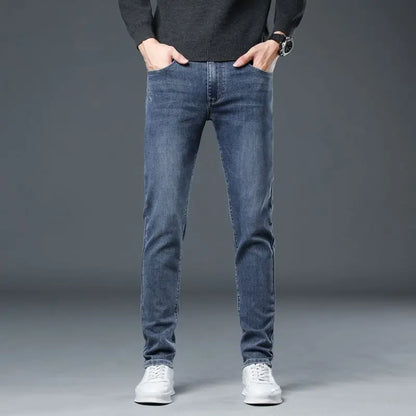 New Autumn/winter 2025 Stretch Wash Jeans for Young Men with Small Straight Elastic WaistJeans Pants Fashion Men's Trousers