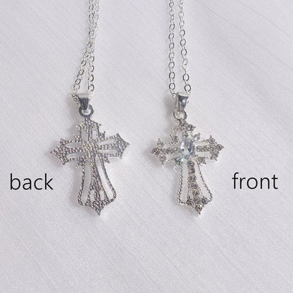 Gothic Big Zircon Cross Necklace Unisex Y2K Irregular Goth Large Cross Pendant Necklaces  for Men Women Couple Necklace Jewelry