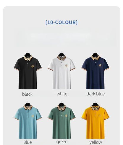 Summer novel men's high-end lace collar B-shaped short sleeved polo shirt, comfortable and casual business T-shirt