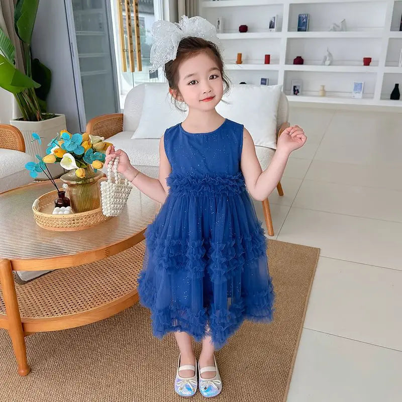 Girl's Dress Summer New Children's Sleeveless Yarn Dress Fluffy Dress Girl's Fashionable Baby Princess Dress