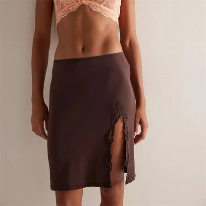 Elegant Satin Embroidery Pencil Skirts Summer Sexy High Waist Split Mini Skirts For Women Fashion Slim Skirt Female