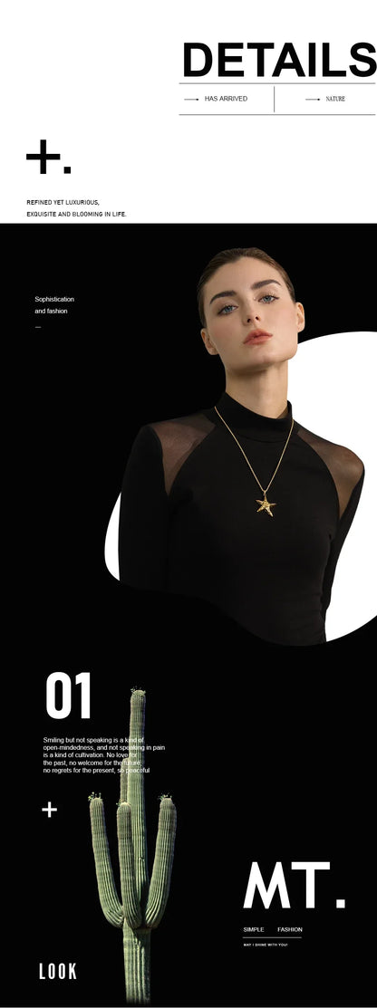 316L Stainless Steel Starfish Pendant Necklace Rust Proof Statement 18K Gold PVD Plated Individualistic Holiday Jewelry