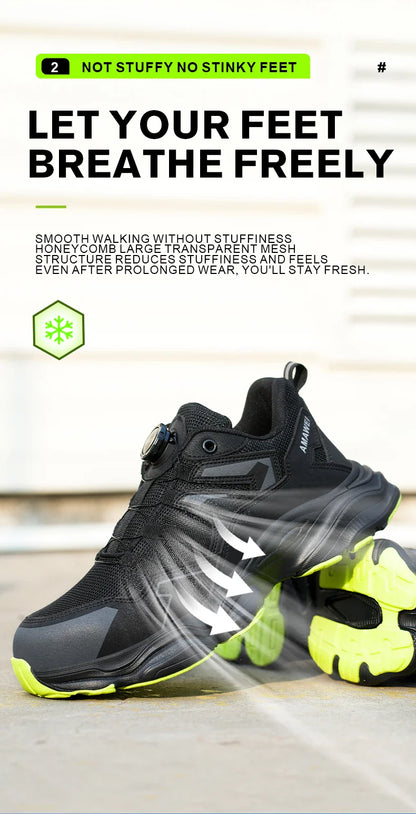 Rotating Button Safety Shoes Men Steel Toe Sneaker Work Shoes Man Puncture Proof Work Safety Boots Black Protective Shoes