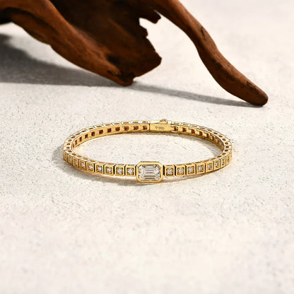 Asscher 8*6mm D VVS1 Full Moissanite Tennis Bracelet For Women Man 925 Sterling Silver Gold Plated Wedding Jewelry Gift
