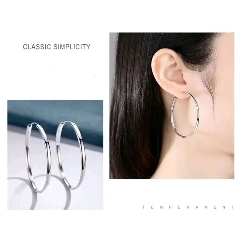 Fashion S925 Earrings 3-7CM Diameter Big Hoop Earrings For Women  Platinum Plated Ear Rings Cерьги Kольца