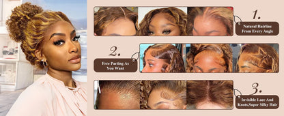 4/27 Curly Highlight Wig Human Hair Preplucked 360 Full Lace Front Wig HD Human Hair Ready to Wear Deep Wave Human Wig for Women