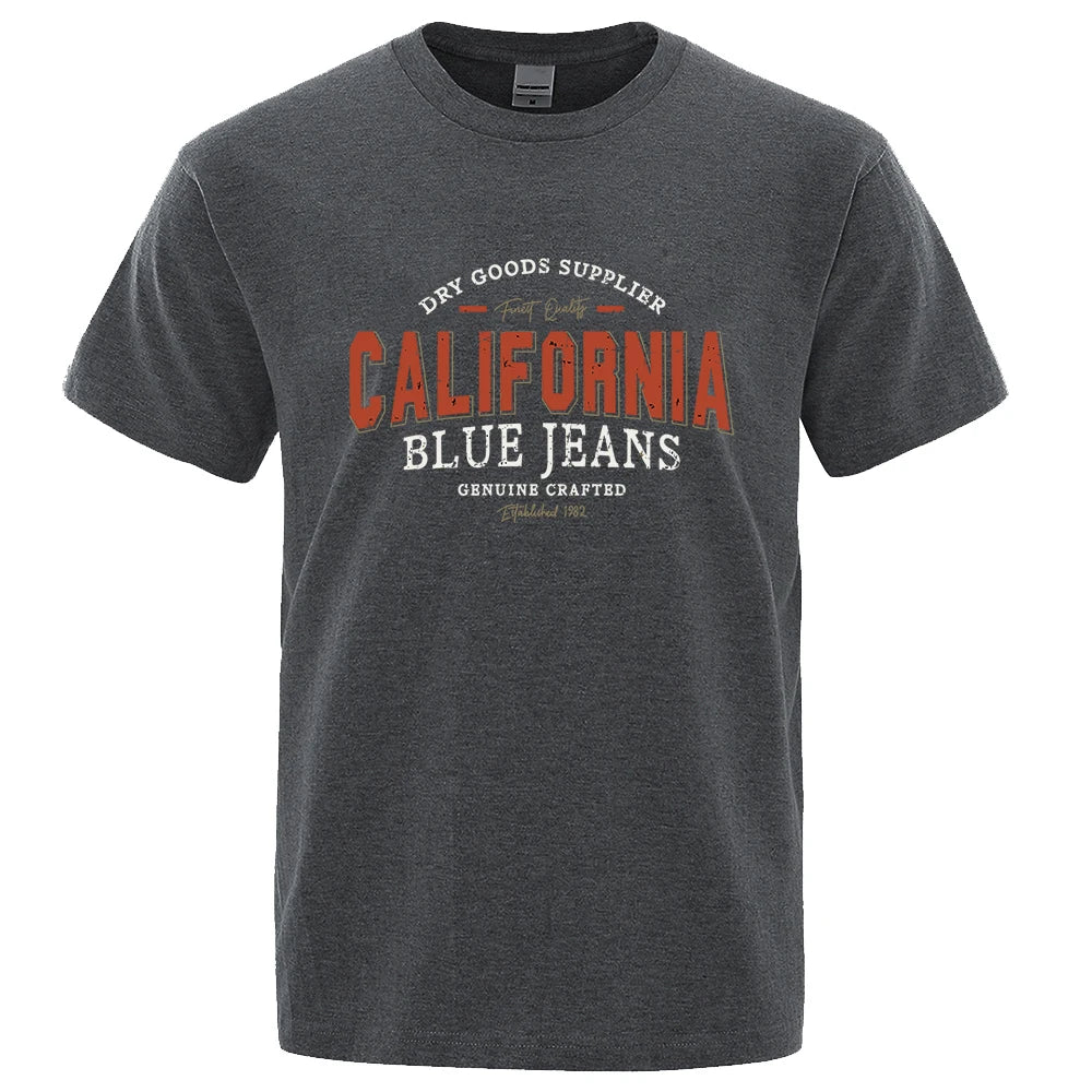 California Usa City Street Letter Pattern Print Men T Shirt Fashion Cotton T-Shirts Oversized Streetwear Summer Breathable Tops