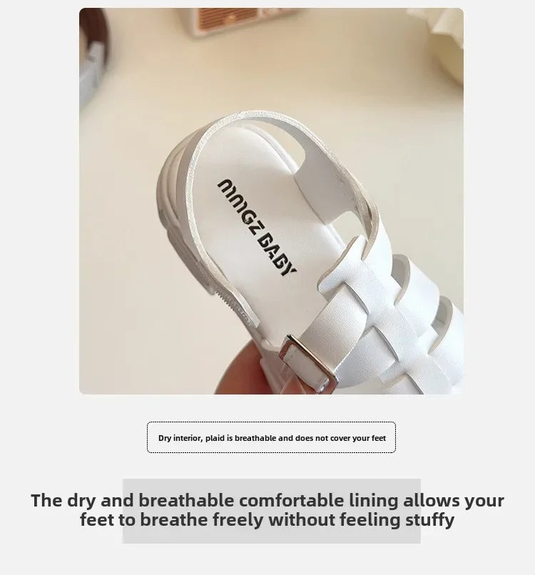 2025 Summer New Children Fashion Sandals for Girls American Style Soft Thick Sole Non-slip Versatile Cool Woven Roman Beach Shoe