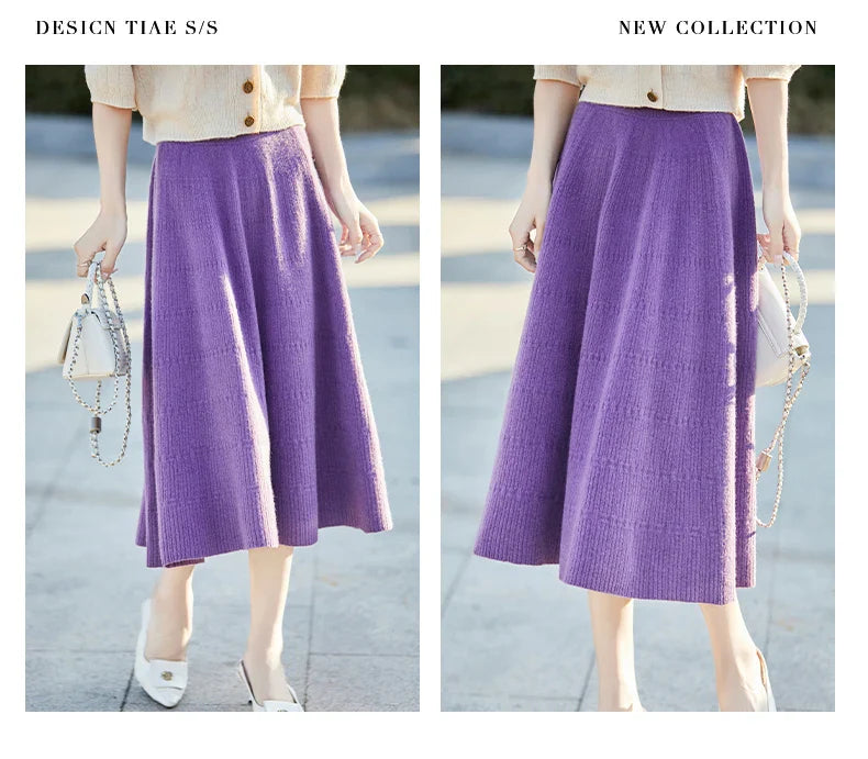 Autumn And Winter High Waist 100% Pure Wool Skirt Female Slim Long Knitted Wool Skirt Loose Wearing A-Line Skirt