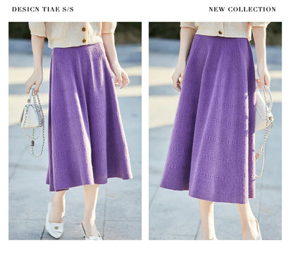 Autumn And Winter High Waist 100% Pure Wool Skirt Female Slim Long Knitted Wool Skirt Loose Wearing A-Line Skirt