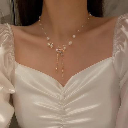 Korean Fashion Sweet Heart Shaped Necklace For Women Crystal Zircon Pendant Clavicle Chain Elegant Romantic Party Gift Jewelry