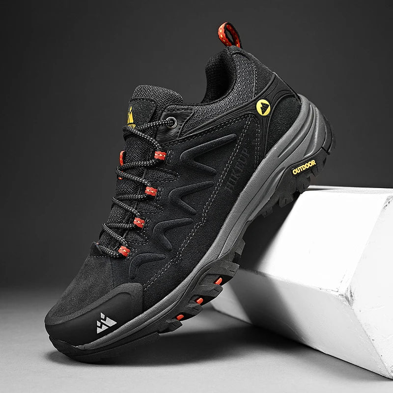 Sapatos Masculinos de Couro HIKEUP para Homens Tênis Casuais Moda Impermeável Inverno Luxo Grife Botas de Trabalho Masculinas Tênis Antiderrapantes