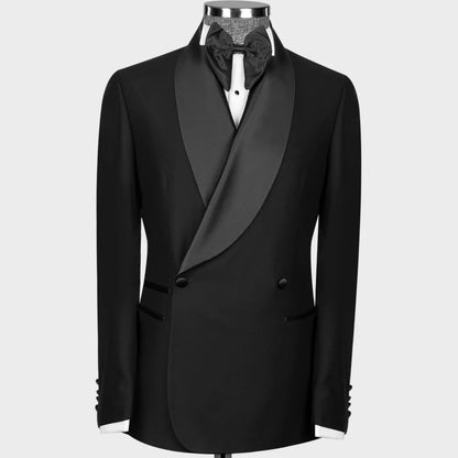 Men Suit 2 Pieces Black With Bright Lapel Double Button For Wedding Banquet Work Office Business Casual Jacket With Pants