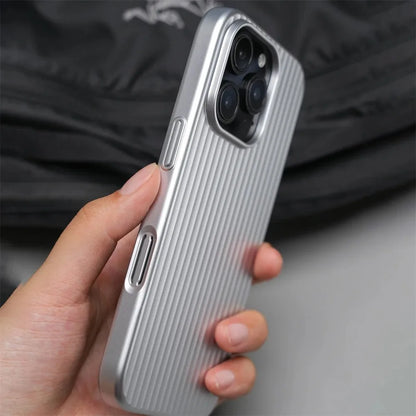 Stripes Metallic Paint Armor Case For iPhone 17 Air 16 15 14 13 Pro Max Shockproof Camera Protective Slim Matte PC Funda