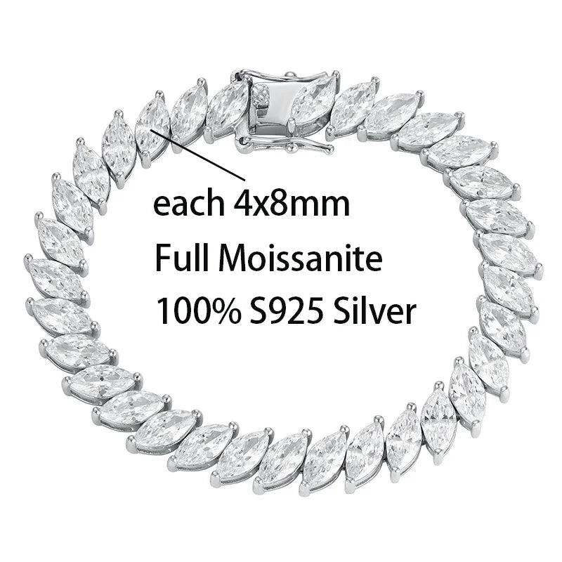 4x8MM D Color Marquise Cut Moissanite Bracelet 100% 925 Sterling Silver For Women Wedding Party Fine Jewelry