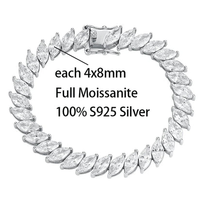 4x8MM D Color Marquise Cut Moissanite Bracelet 100% 925 Sterling Silver For Women Wedding Party Fine Jewelry