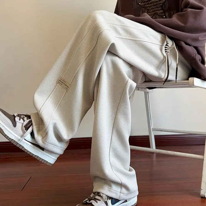 High-street cool pineapple plaid straight-leg wide-leg pants for men, casual outdoor party loose floor-length pants