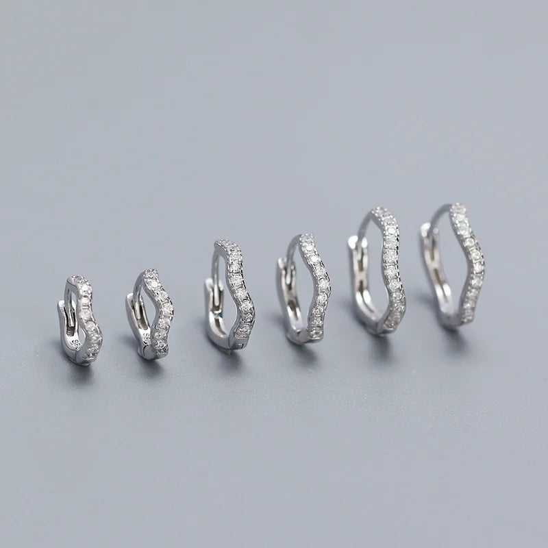 925 Sterling Silver Fashion Statement Gold Wavy Geometry Huggies Hoop Earrings for Women Bohemian Jewelry Ear Buckle Gift