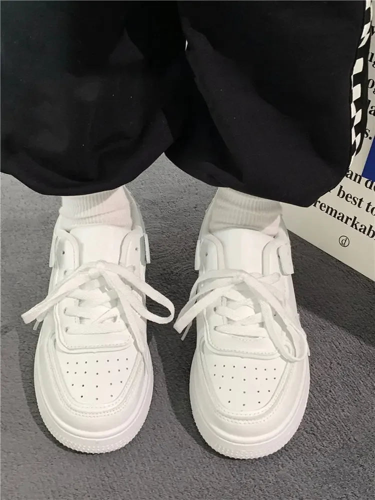 All Season Student Casual White Shoes Children Solid Color Sneaker Kids Soft Soled Versatile Casual Board Shoes Front Lacing
