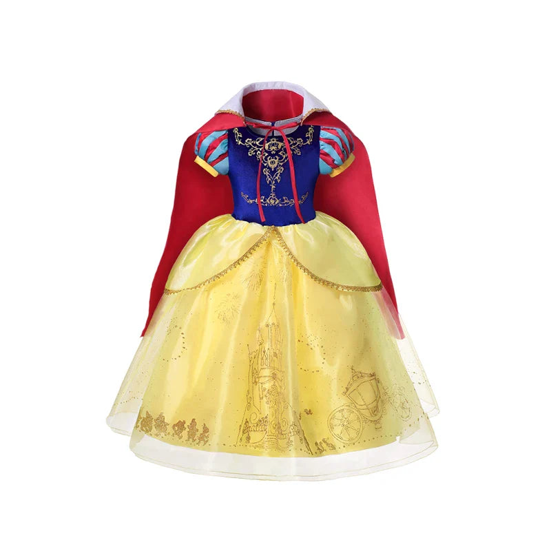 Vestido de Luxo Princesa Branca de Neve com Capa para Meninas Fantasia Infantil Cosplay de Fada Roupa de Carnaval para Crianças Vestido de Halloween
