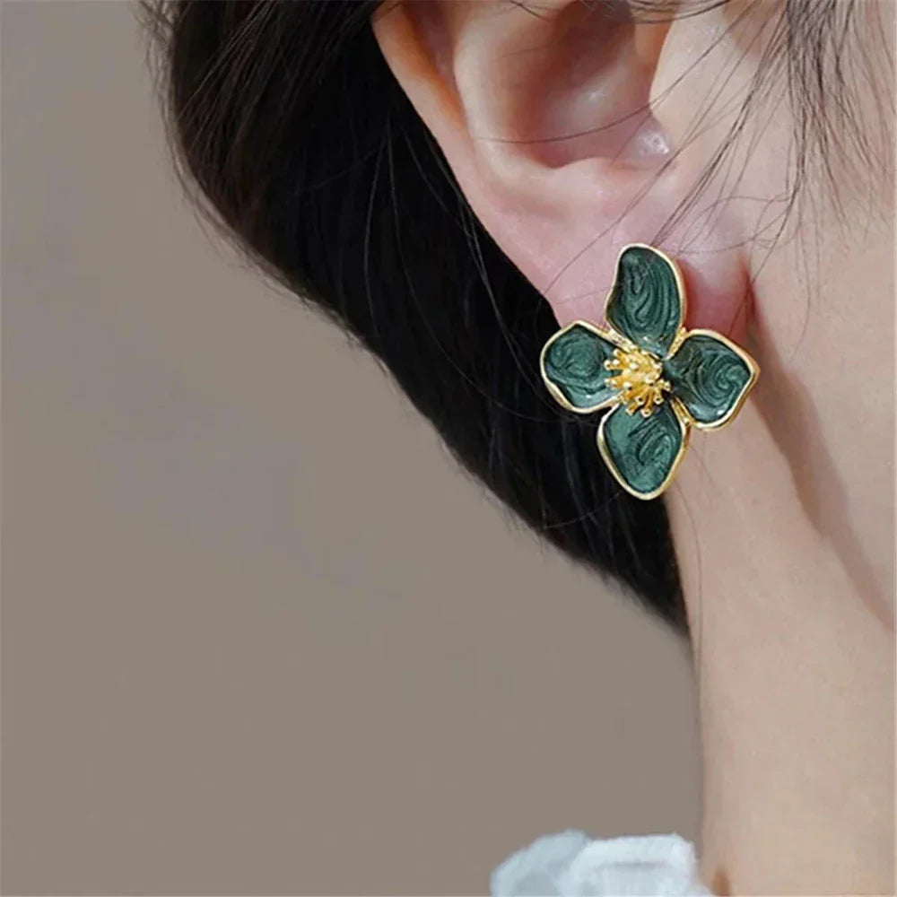 Dropped Glaze Flower Stud Earrings for Women Girl French Ins Vintage 2024 Fashion Korean Wedding Romantic Jewelry Gifts