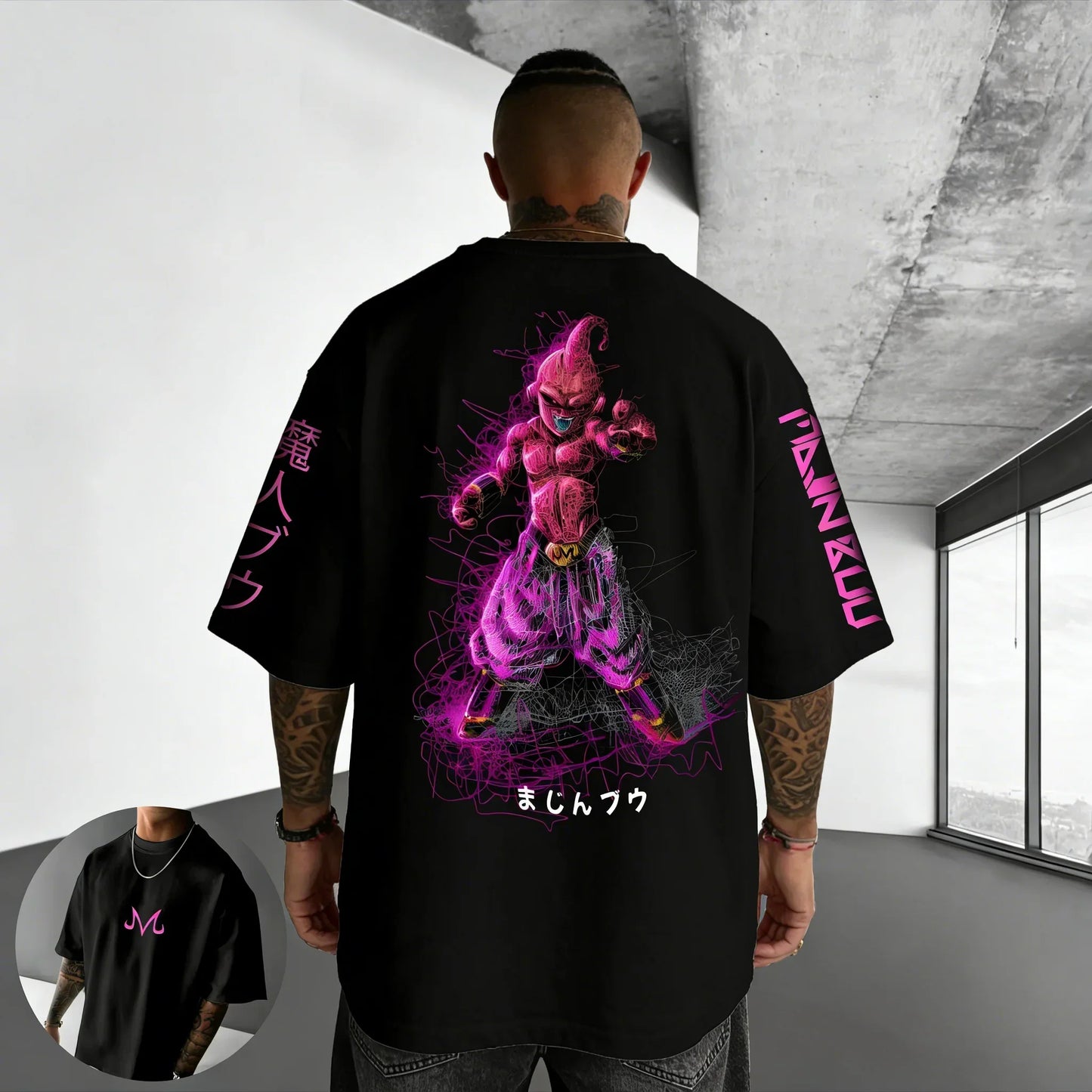T-shirt Summer New Majin Buu Print Men and Women Harajuku Loose Casual Parent-child Short Sleeved Shirt